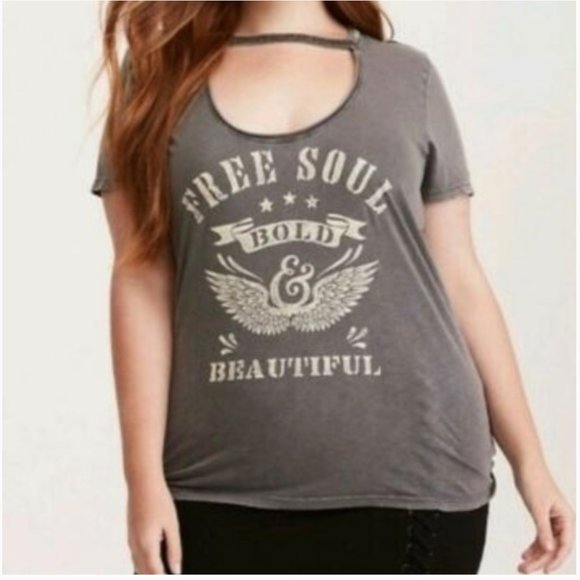 torrid Tops - Torrid Grey Embellished "Free Soul" Bold & Beautiful T-Shirt